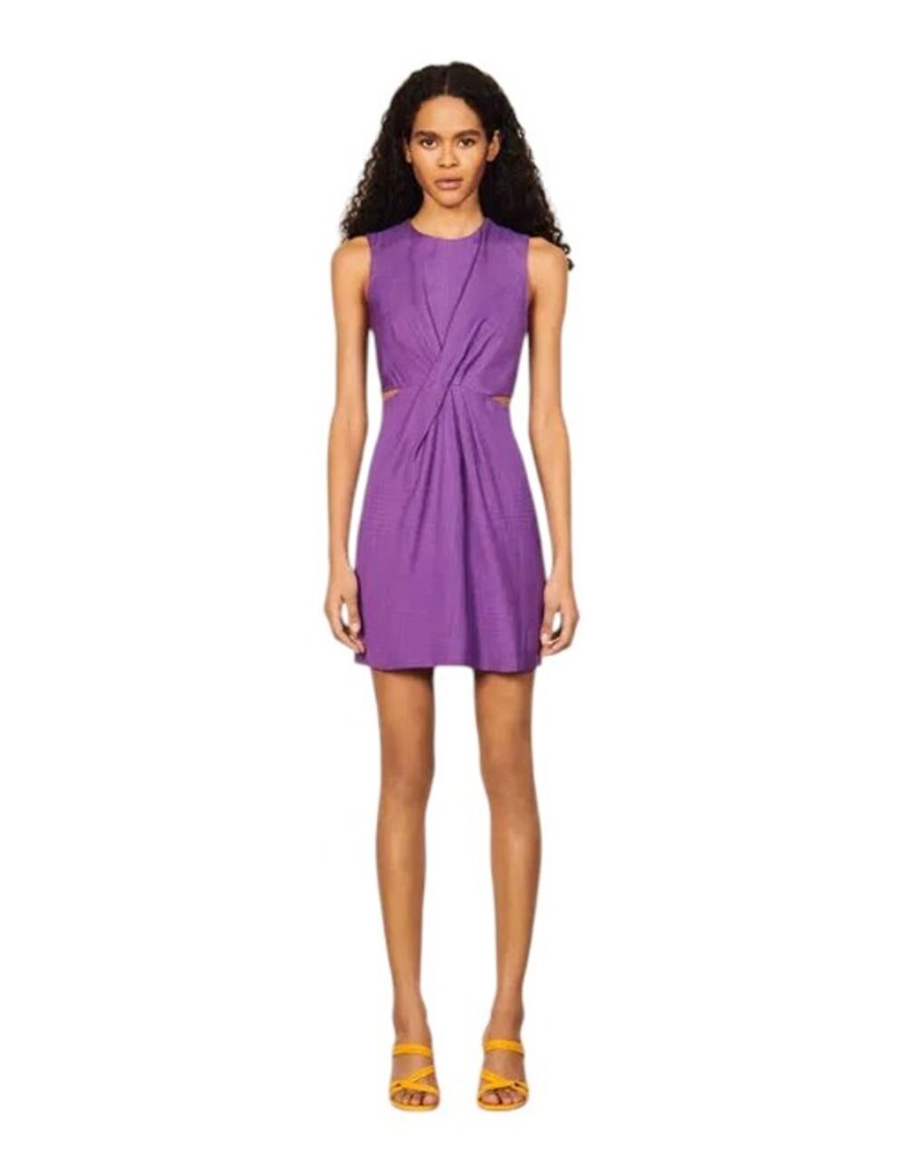 Sandro Short Draped Mini Dress Womens xs Purple Cut-Out Chic Twist-Front